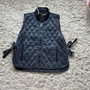 Banana Republic Quilted Vest Dark Grey Velvet Trim Side Ties Full Zip Women’s La